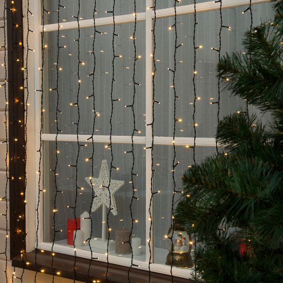 УЦЕНКА Гирлянда «Занавес», 2×3 м, IP44, УМС, 760 LED, 220 В, тёмная нить, свечение тёплое белое