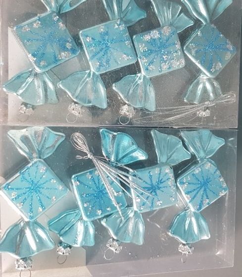 !09 Набор из 8-ми конфет: Елочное украшение &quot;Конфетка&quot; 10 см. блеск цвет голубой