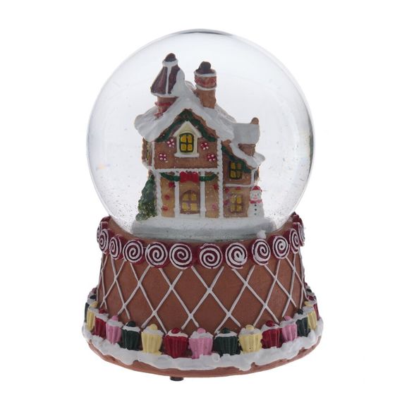 Фигурка декор в стекл шаре &quot;Пряник&quot; (подсв, муз, вьюга, AAAх3 н/п), D 9.5 см, L10,5 W10,5 H15 см