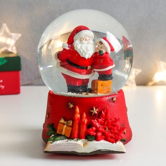 Сувенир полистоун водяной шар музыка &quot;Дед Мороз с малышом&quot; 11,5х11,5х14 см