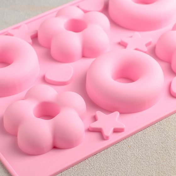 !09 Форма для выпечки «Немецкий кекс. Пончик и Ромашка», 25,5×17,5 см, 6 ячеек, цвет МИКС