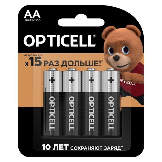 Батарейка алкалиновая OPTICELL, AA, LR6-4BL, 1.5В, блистер, 4 шт