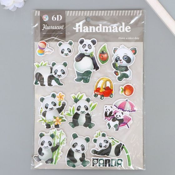 Наклейка пластик, картон 6D с блёстками &quot;Добрая панда&quot; 25,5х17,5 см