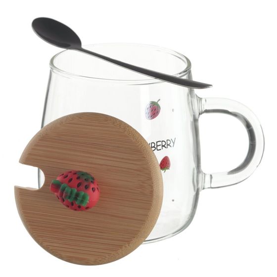 Кружка с крышкой и ложкой, 470 мл, L12 W9 H12,5 см, 4в.