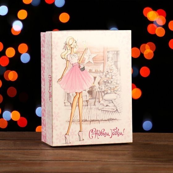 !09 Коробка (набор 4 штуки) сборная крышка-дно без окна, &quot;Женский Новый год&quot;, 16,5 х 12,5 х 5,2 см