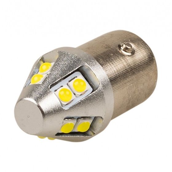 Автолампа диод Skyway S25 (P21W), 12-24 В, 10 SMD диода BAY15d, 2-конт биполярная, белая