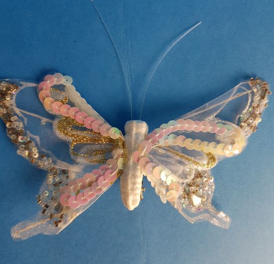 !09 НАБОР 6 ШТУК - БАБОЧКА НА КЛИПЕ "FAIRY SEASON" , 13,5 X 10 см, цвет белый перламутровый пайетки