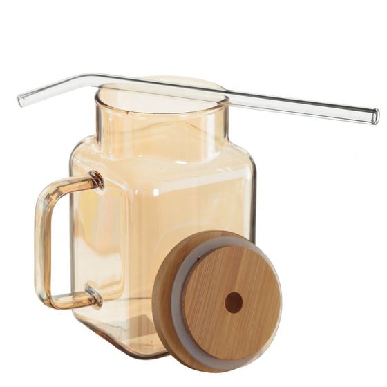 Кружка с крышкой и трубочкой, 650 мл, L11 W8 H13,5 см, 3в.