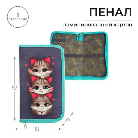 Пенал 1 секция 115 х 205 х 30 мм, Calligrata &quot;Котики&quot;, ламинированный картон