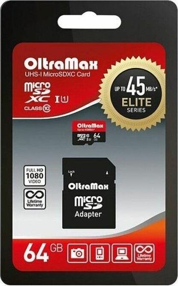 Карта памяти microSDXC 64Gb Oltramax OM064GCSDXC10UHS-1-PrU3 + адаптер