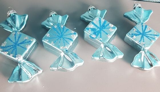 !09 Набор из 8-ми конфет: Елочное украшение &quot;Конфетка&quot; 10 см. блеск цвет голубой