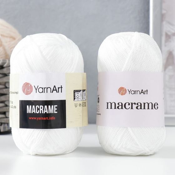 Пряжа для вязания спицами, крючком YarnArt, «Macrame Макраме», 100% полиэстер, 130 м/90 г, (154 белый)