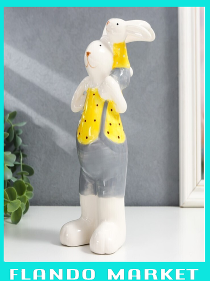 !09 Сувенир керамика &quot;На плечах у папы&quot; жёлтый, 10х9,5х21 см!