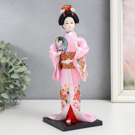 Кукла коллекционная &quot;Японка в розовом кимоно с опахало&quot; 25х9,5х9,5 см