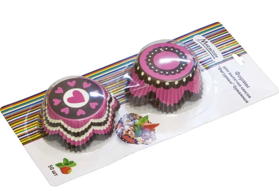!09 Формы для выпечки кексов «Фигурные» бумажные (d 50мм, h 30 мм) 100 штук