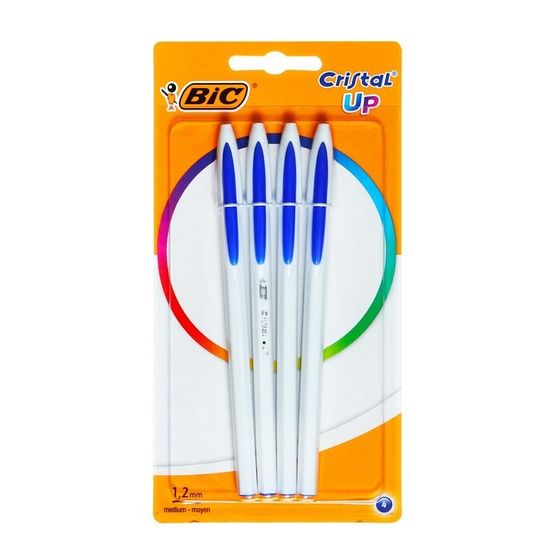 Набор ручек шариковых 4 штуки BIC &quot;Cristal Up&quot;, синие, среднее письмо, белый корпус