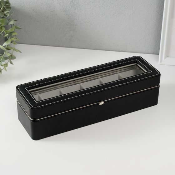 Шкатулка для часов 6 отделений «Чёрная», искусственная кожа, 9.5×30.5×8 см