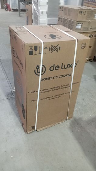 УЦЕНКА-Плита газовая De Luxe 5040.32г (кр) ЧР белый (стеклянная крышка) реш.чугун-(вмятина на левой боковине внизу