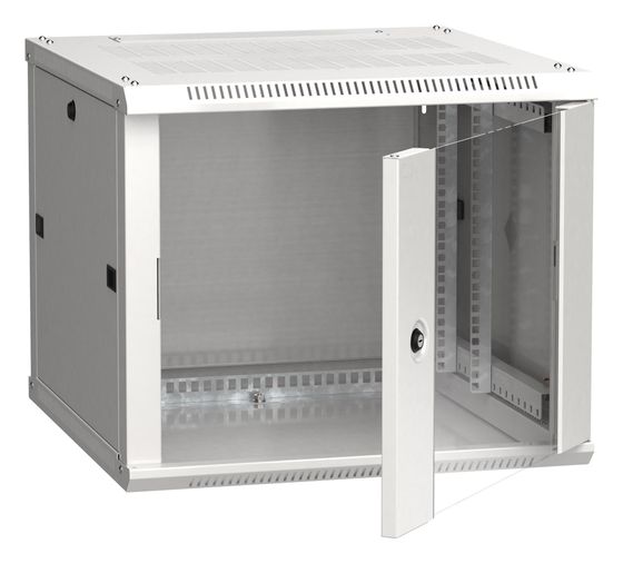 Шкаф коммутационный ITK Linea W (LWR3-09U66-GF) настенный 9U 600x600мм пер.дв.стекл 2 бок.пан. направл.под закл.гайки 90кг серый 500мм 200град. 500мм