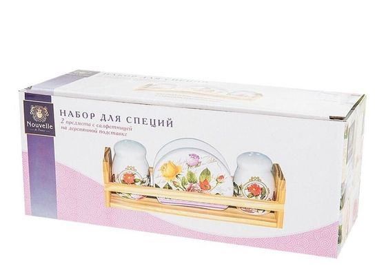 !09 Специи, набор 2пр. + салфетница &quot;Лето в Европе&quot; 23*7,5*9см. (на деревянной подставке) (подарочная уп