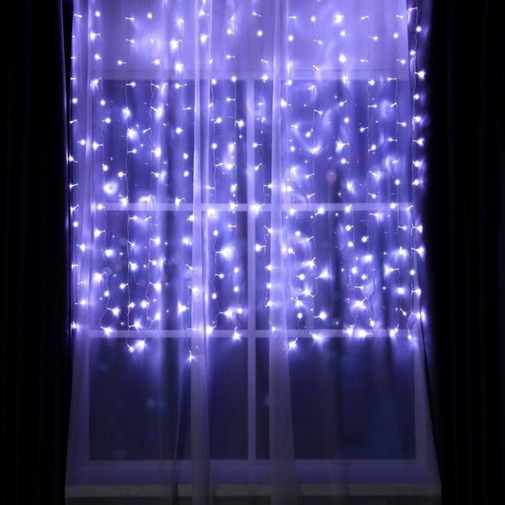 УЦЕНКА Гирлянда «Занавес», 2×1.5 м, IP20, 360 LED, 220 В, 8 режимов, прозрачная нить, свечение белое