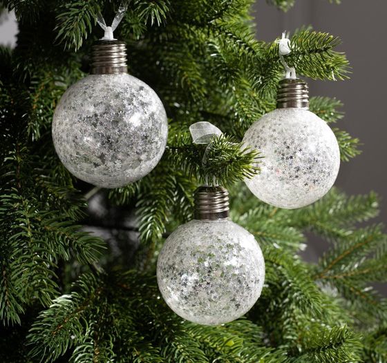 !09 Набор ёлочных шаров «Звёздочки серебристые», 3 шт., d=8 см, от батареек, свечение белое