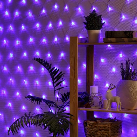 Гирлянда «Сеть» 1.6 × 1.6 м, IP20, прозрачная нить, 144 LED, 8 режимов, 220 В, свечение синее
