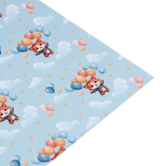 Бумага упаковочная 3 листа крафтовая белая «Милый котик», 50 x 70 см