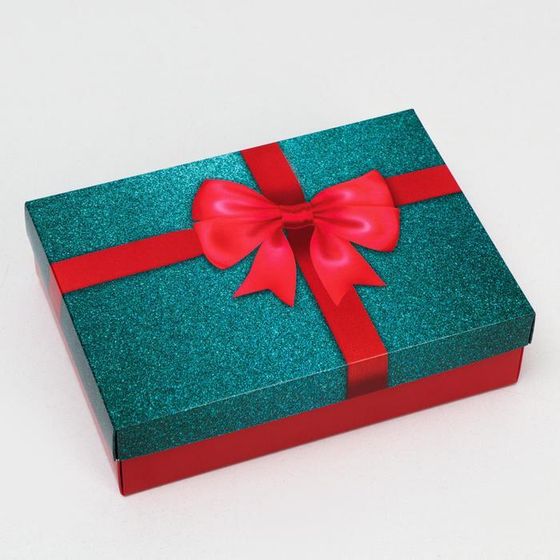Коробка подарочная «Бант», зеленый-красный, 2 штуки, 21 х 15 х 5 см