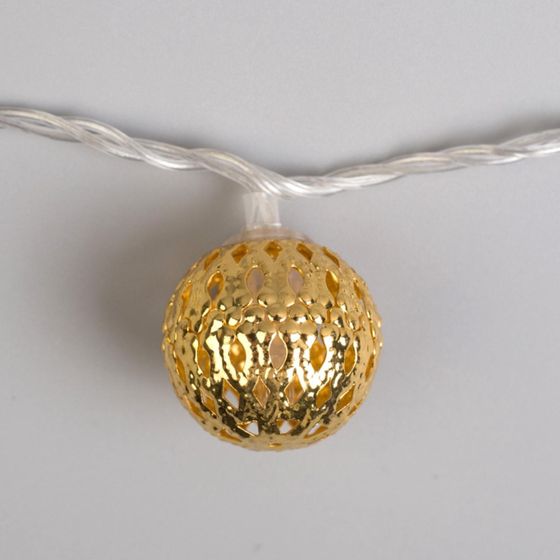 !09 Гирлянда «Нить» 4 м с насадками «Шарик с узором», IP20, прозрачная нить, 20 LED, свечение тёплое белое, 8 режимов, 220 В