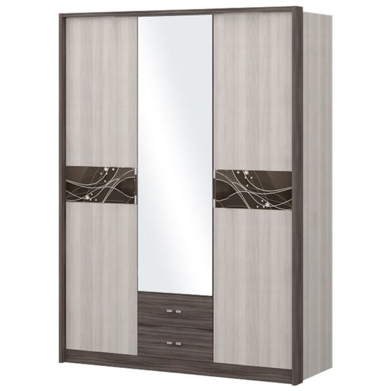 Шкаф 3-х дверный «Николь», 1560 × 592 × 2117 мм, зеркало, цвет ясень шимо светлый / тёмный