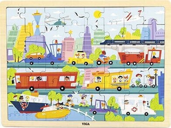 Viga Viga 44582 Puzzle na podkładce 48 elementów - poznajemy transport w mieście