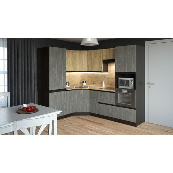 Кухонный угловой гарнитур Адажио оптима 2400х1800 Дуб золотой,бетон темный/Венге