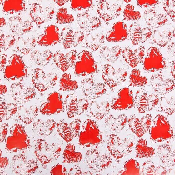 !09 Бумага упаковочная 2 листа глянцевая "Сердечки" , 100 х 70 см.