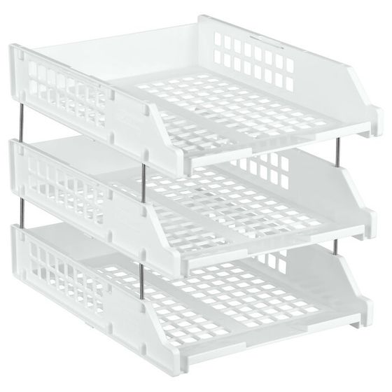 Набор лотков  для бумаг горизонтальный Стамм Strong, 3 штуки, на металлических стержнях, белый