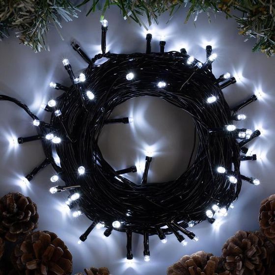 Гирлянда «Нить» 10 м, IP20, тёмная нить, 100 LED, 8 режимов, 220 В, свечение белое