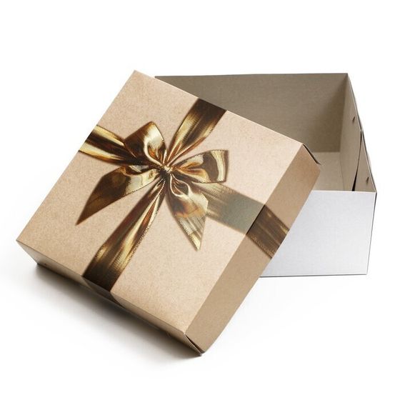 !09 Упаковка 5 штук - Кондитерская коробка под торт, "Золотой бант", 30 х 30 х 15 см, 2 кг.