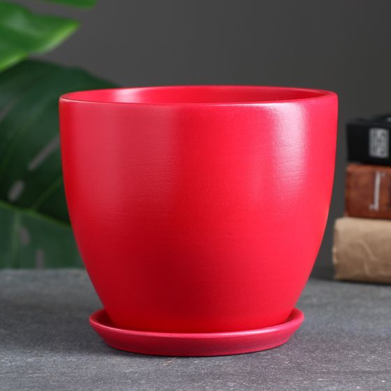 !09 Горшок для цветов «Колор гейм», керамический, с поддоном, 1.4 л, красный