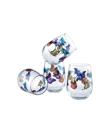 Butterflies Stemless Wine Glass 15-Ounce Set of 4