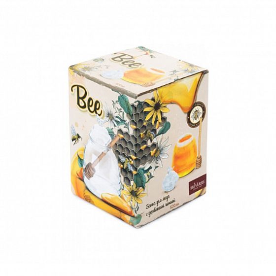 Банка для меда BEE 14см с деревянной ложкой 500мл