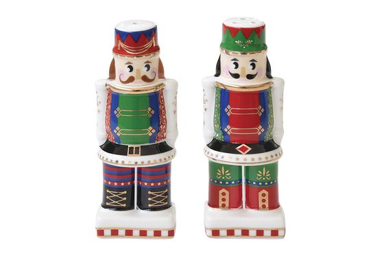 Набор для соли и перца, 9 см, фарфор P, красный/зеленый,  Щелкунчик, Nutcracker