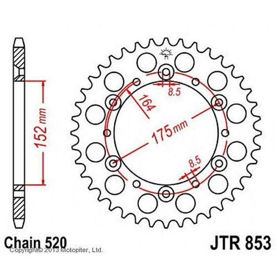 Звезда задняя, ведомая JTR853 стальная, цепь 520, 48 зубьев