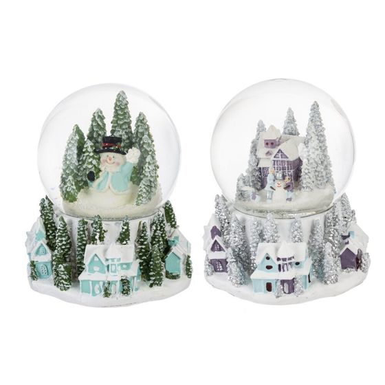 Фигур декор в стекл шаре &quot;Снеговик/Дом&quot; (подсв, муз, вьюга, AAAх3 н/п), D 10 см, L12 W11,5 H14 см, 2