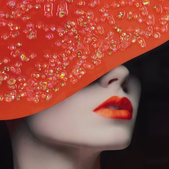 Панно с кристальным декором &quot;Девушка в красной шляпе&quot;, L51 W2,5 H71 см