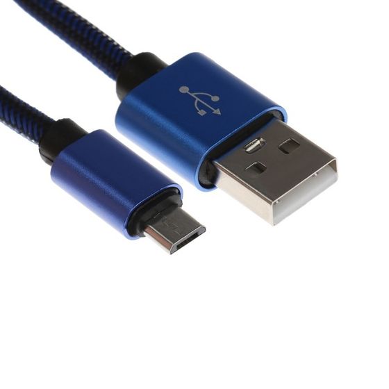 УЦЕНКА Кабель MicroUSB - USB, 2.1 А, оплётка нейлон, 1 метр, синий