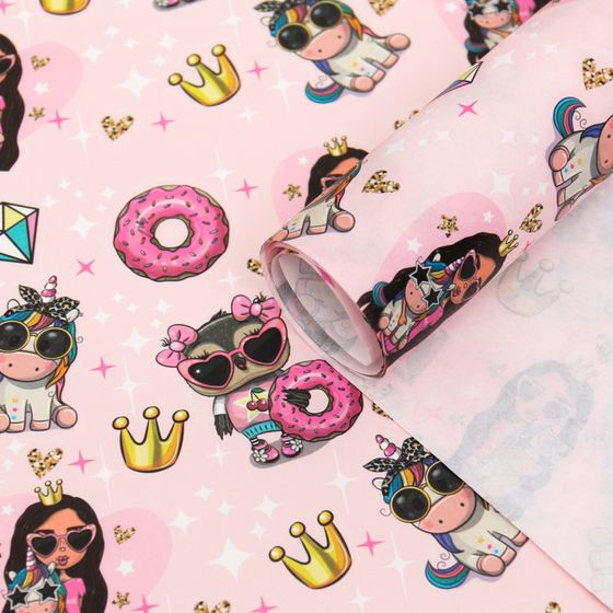 !09 Бумага (набор 3 листа) упаковочная глянцевая «Леди с единорогом», 70 × 100 см.