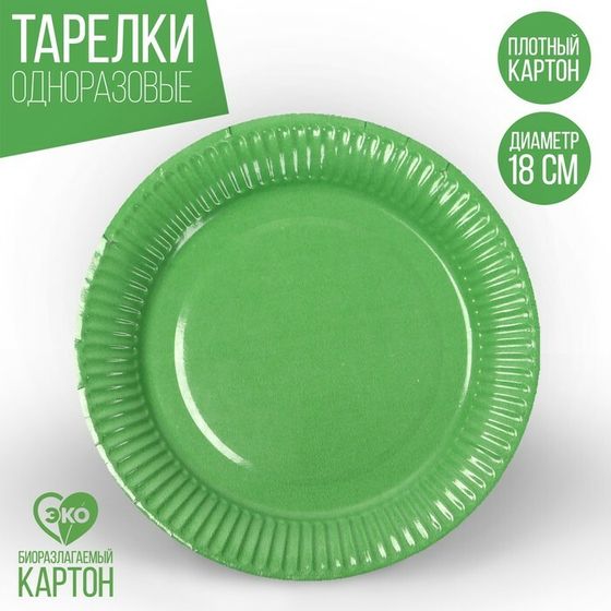 Тарелка одноразовая бумажная однотонная, зеленый цвет (18 см)