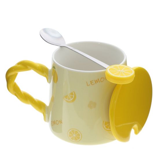 Кружка с крышкой и ложкой, L8,5 W8,5 H9,5 см, цвет микс