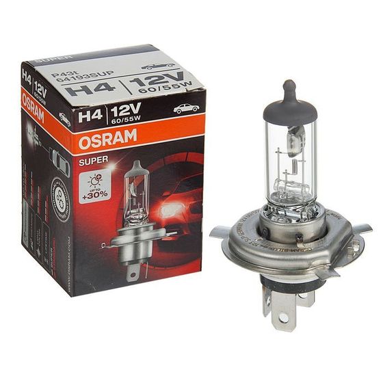 Лампа автомобильная Osram Super, H4, 12 В, 60/55 Вт, 64193SUP