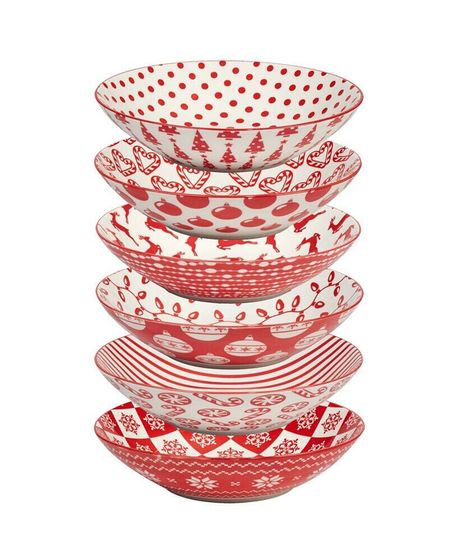 Peppermint Candy 40 oz Soup Bowls Set of 6, Service for 6